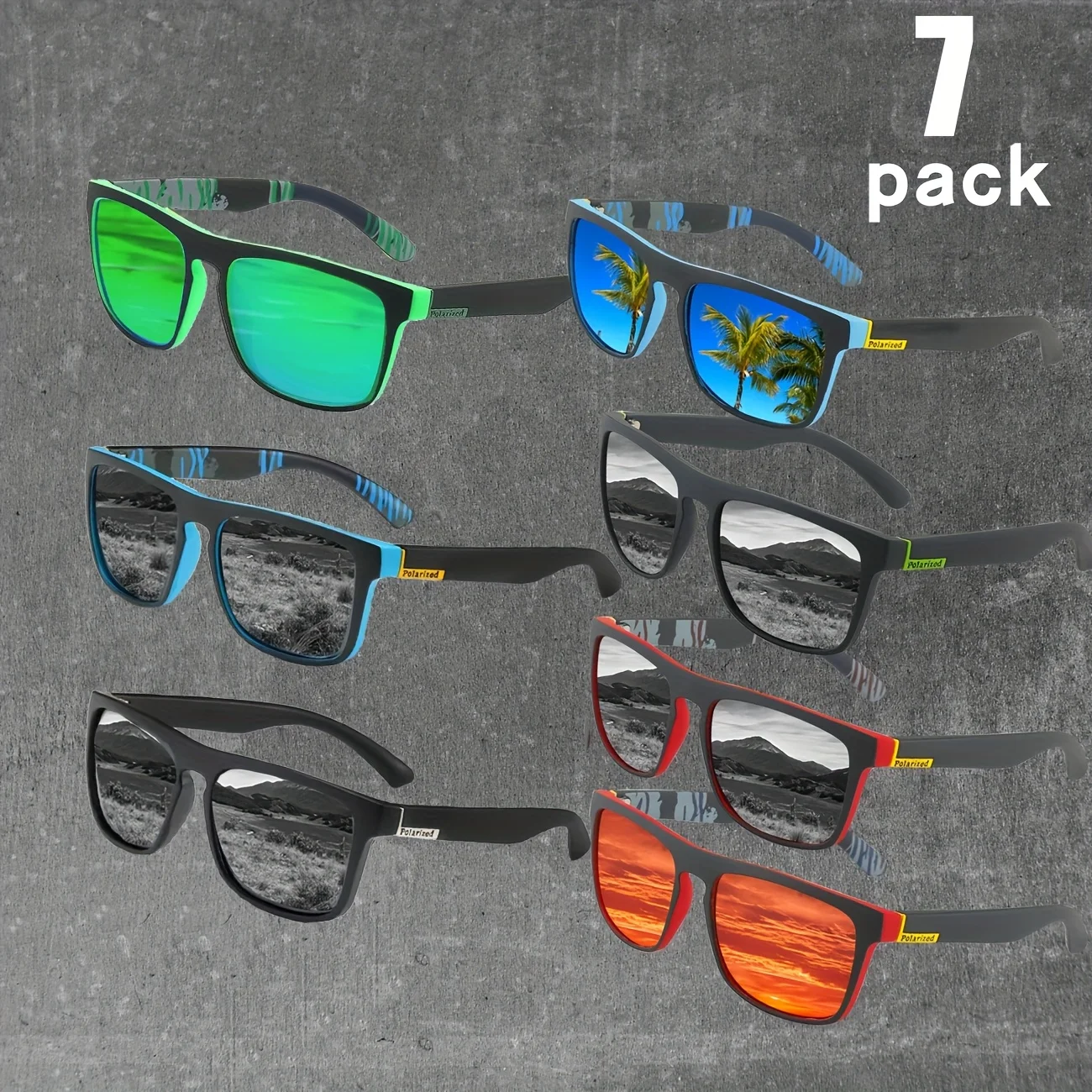 7Pairs Sonderangebot Quadratische Polarisierte Sonnenbrille Anti Glare Sonnenschutz Für Sommer Party Urlaub Reisen Fahren Angeln Gläser – Detail 4