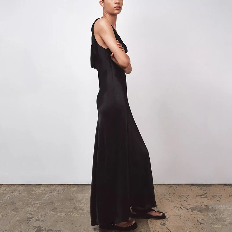 우아한 새틴 느낌 여성 드레스 스타일리시한 품질 여름 신상품 중국 제조 폴리에스터 섬유 민소매 일상복