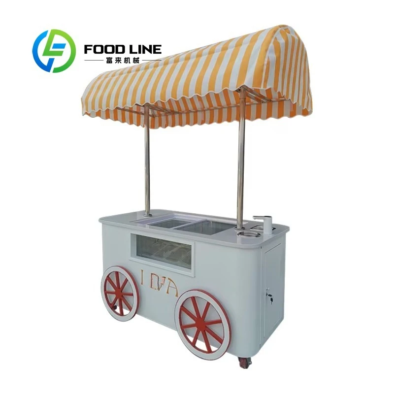 

Customized Hot Selling Ice Cream Hand Push Cart for Gelato Popsicle Sales Street Mall Vending Cart