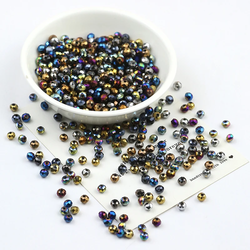 Electroplated color Austrian round crystal beads 4 mm 100 crystal glass ball beads jewelry DIY bracelet necklace