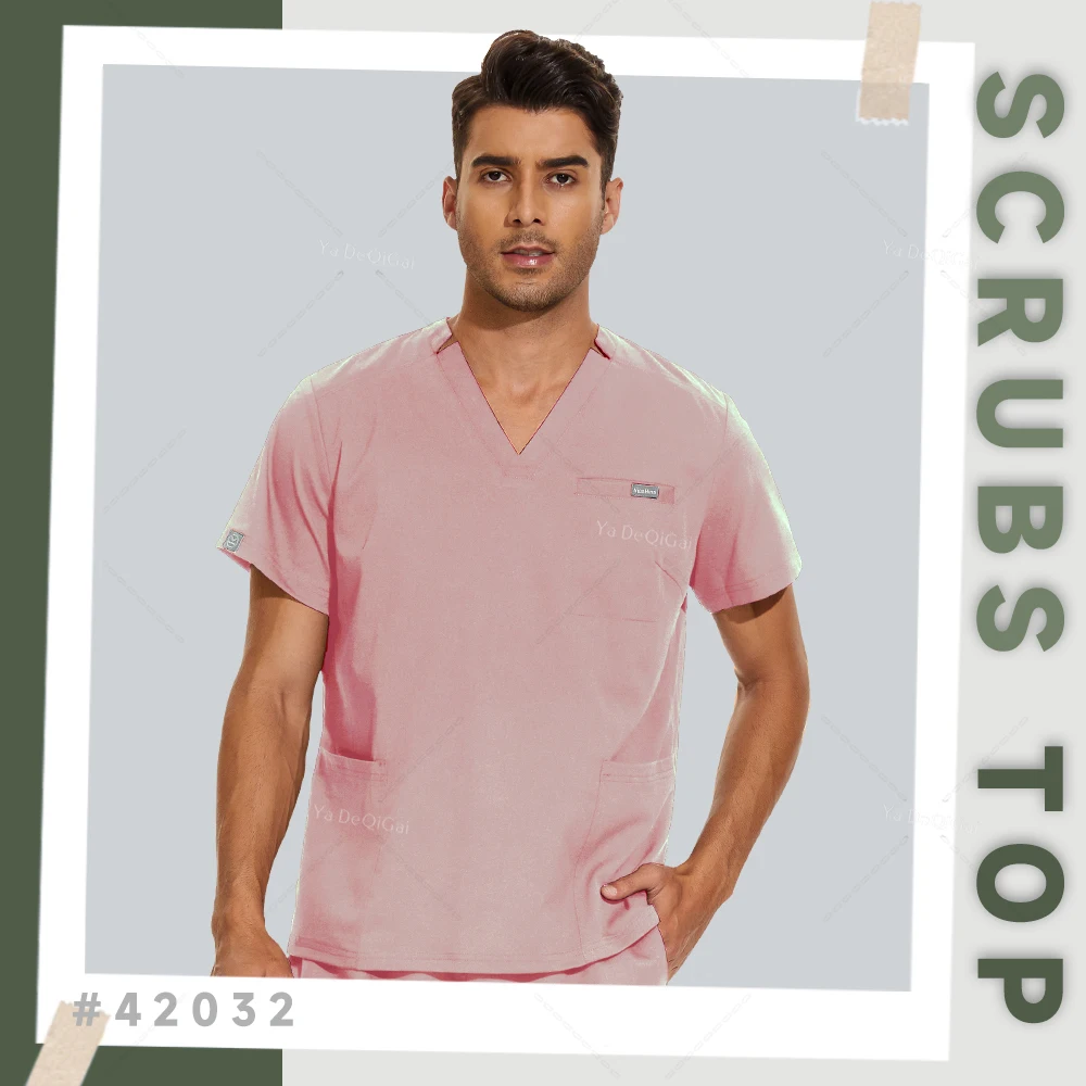 2xl Klinische Werkkleding Mannen Scrubs Tops Medische Uniformen Verpleegkundige Werk Shirts Klassieke V-Hals Klinische Scrub Top Korte Mouw Blouse