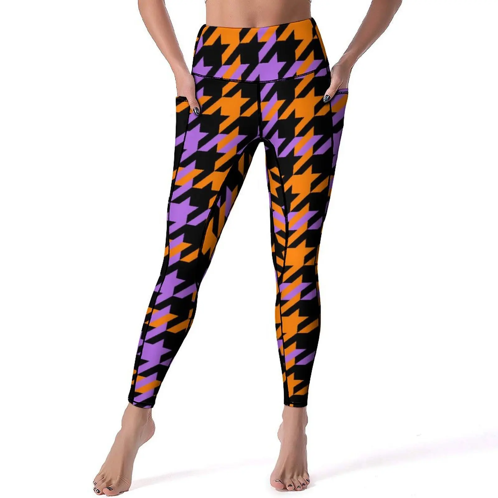 

Houndstooth Check Leggings Sexy Classic Dog Tooth Push Up Yoga Pants Casual Elastic Leggins Female Fitness Running Sport Legging