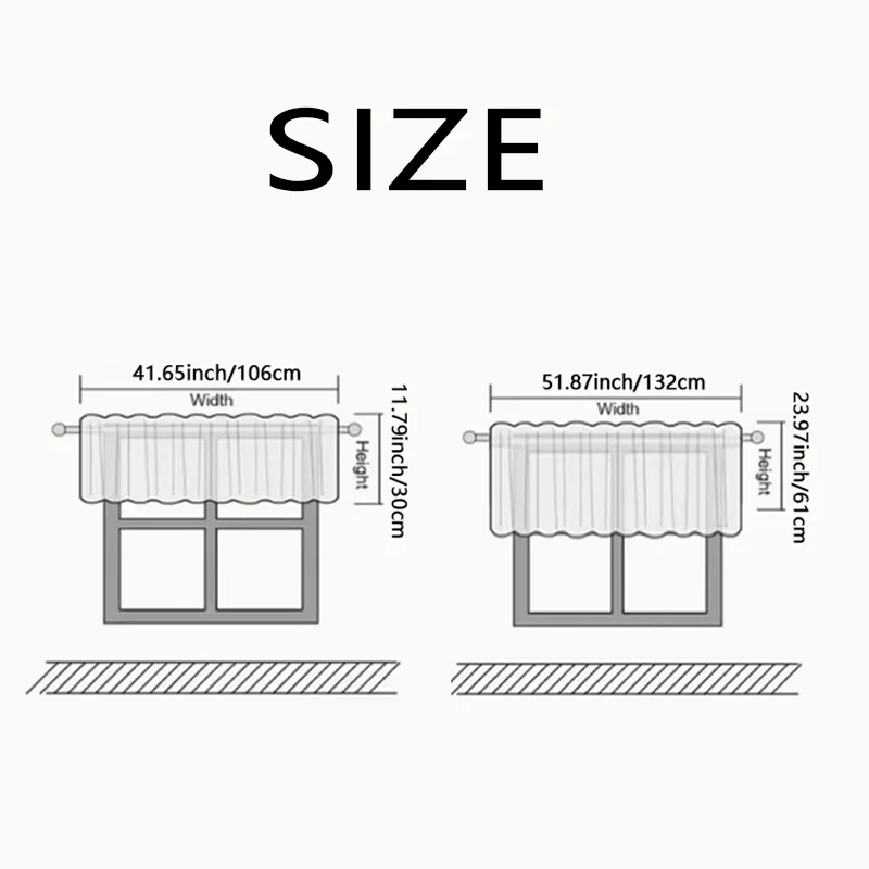 100% Blackout Kitchen Short Curtain W106cm x H30cm 2PCS, W132cm x H61cm 2PCS