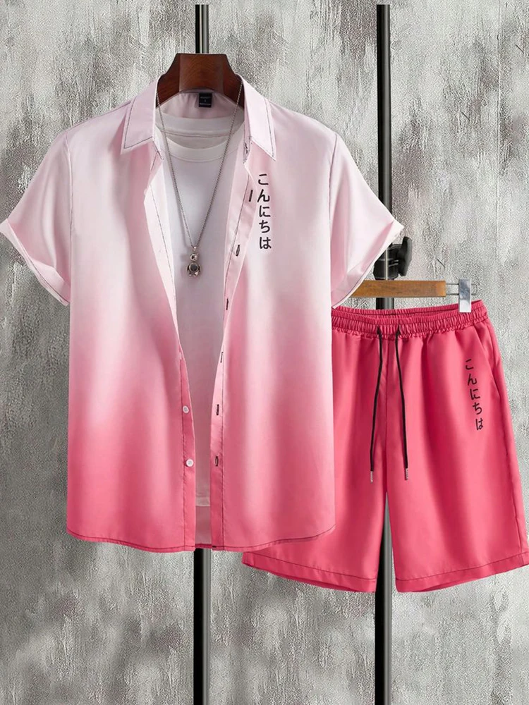 Nieuw Zomer Verfrissend Shirt Met Korte Mouwen En Strandshorts Heren Set Outdoor Street Heren Shirt Alledaagse Casual Heren Shorts Set