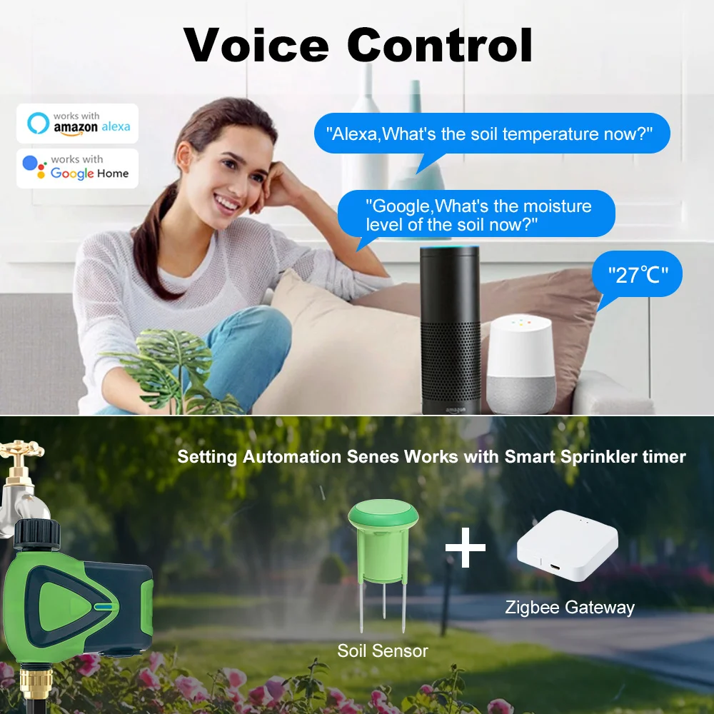 Tuya Smart Zigbee Soil Temperature And Humidity Sensor for Detector Plant Soil Moisture Monitor Work with Alexa Google Assistant