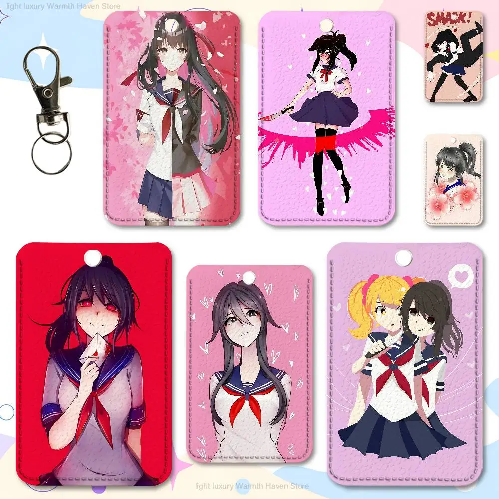 

Y-Yandere S-Simulator Ayano Aishi Premium Leather Card for Daily Use Holder Card Case with Metal Carabiner Customizable Design