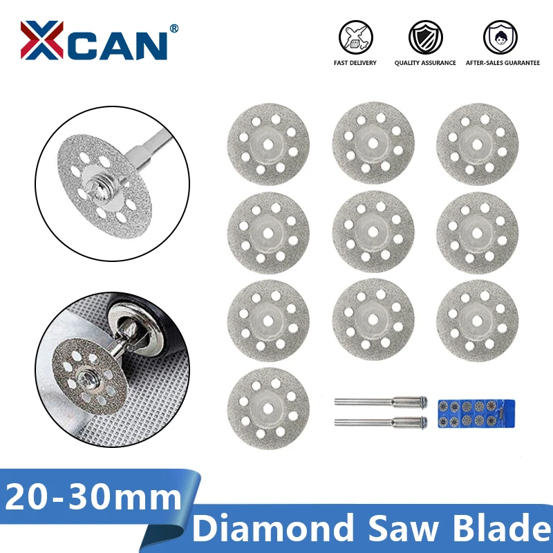 XCAN Diamentowa tarcza tnąca do narzędzi obrotowych Dremel 20 mm 22 mm 25 mm 30 mm z trzpieniem Mini tarcza tnąca