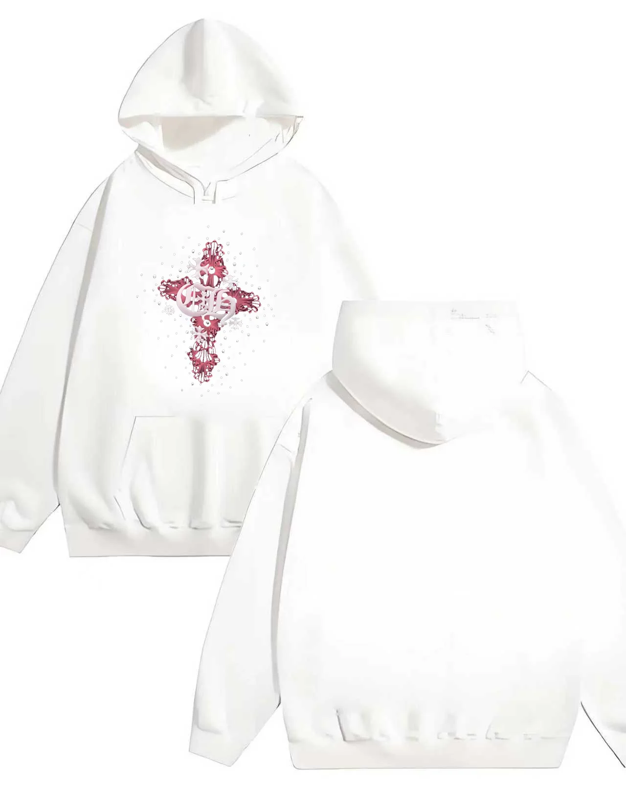 

2025 Новая толстовка с капюшоном и принтом красного креста для мужчин и женщин, повседневный свободный пуловер, 330 г, тяжелая толстовка с капюшоном