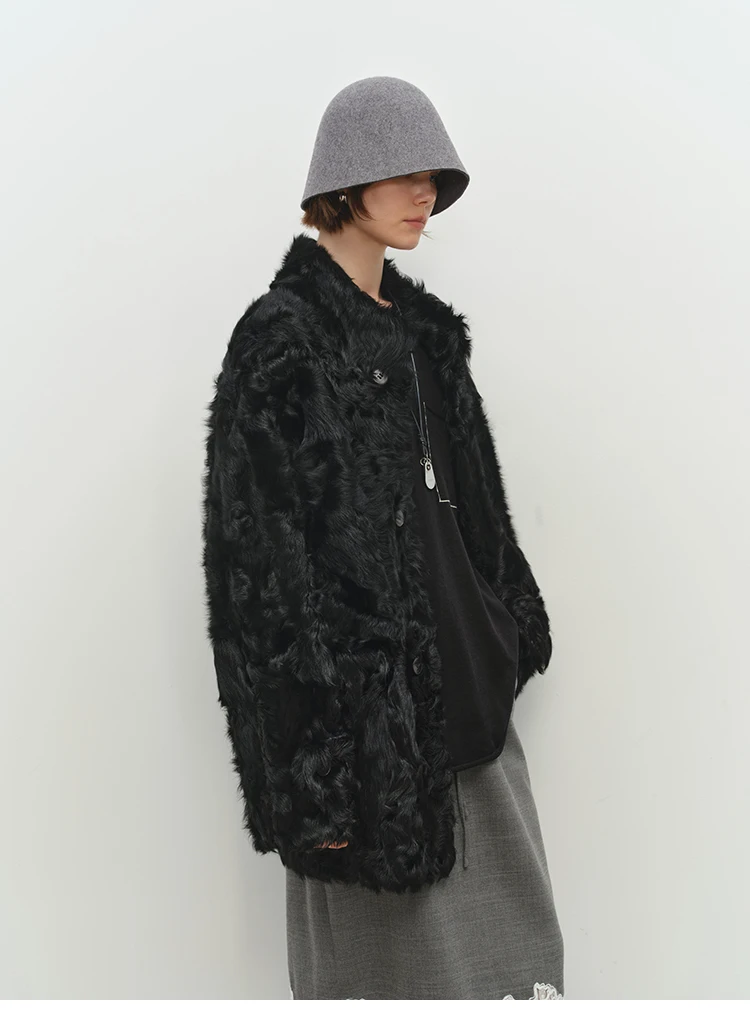 الراقية الفاخرة فرو الضأن الطبيعي شيرلينغ الستر للنساء بسيطة الوقوف طوق منتصف طول الشتاء جلد طبيعي معطف الفرو الحقيقي #6