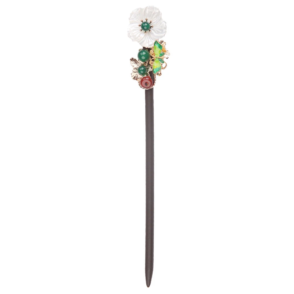 

Vintage Hairpin Headdress Ancient Clip Oriental Chopstick Ebony Floral Fork Women Traditional Chinese Family Gathering Smooth