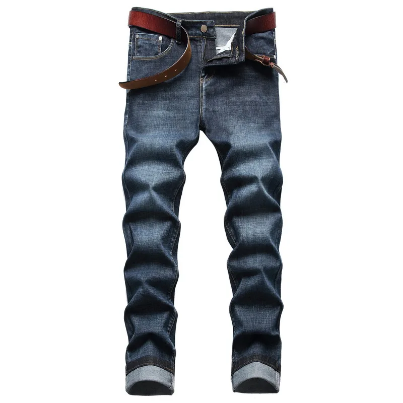 New Style Mens Casual Jeans Solid Badge Decoration Slim Denim Trousers Nostalgic Blue Straight stretch Jeans Pants for Men