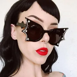 Hip Hop Stylish Women Sunglasses Bat Shape Rhinestone Decoration Sun glasses Female Stage Show Cool Sunglasses