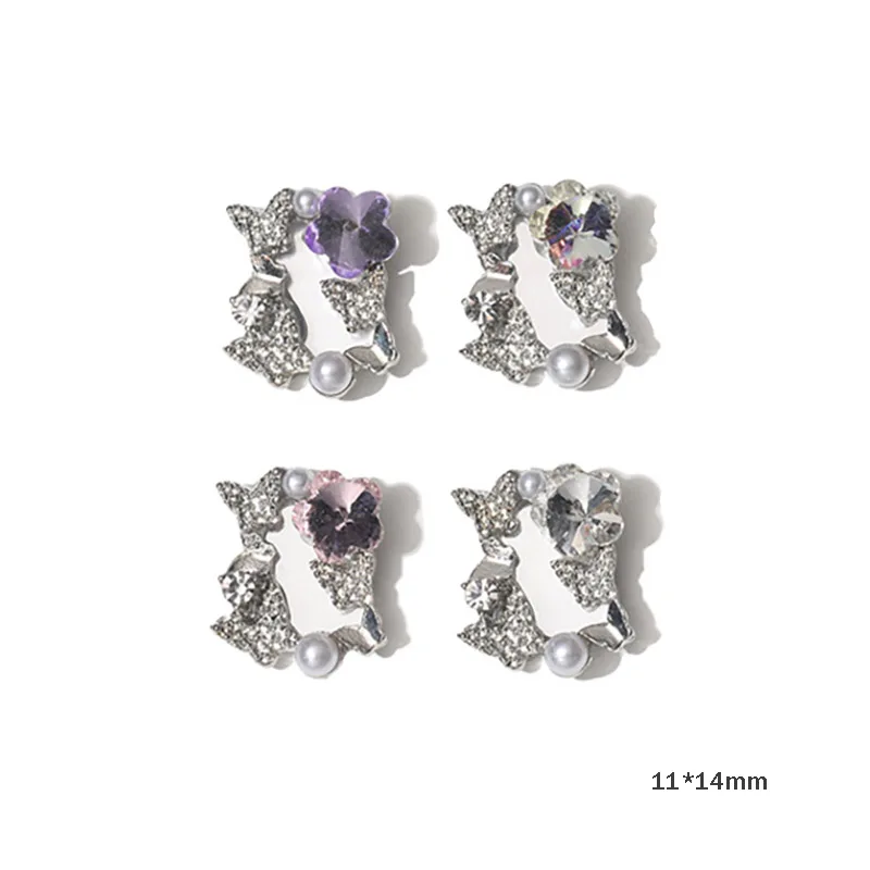 - سحر المرآة - تصميم مذهل للأظافر الحلي فراشة زهرة كريستال تزين إطار مرآة مجوهرات فضية معدنية مسمار سبيكة 404 #6