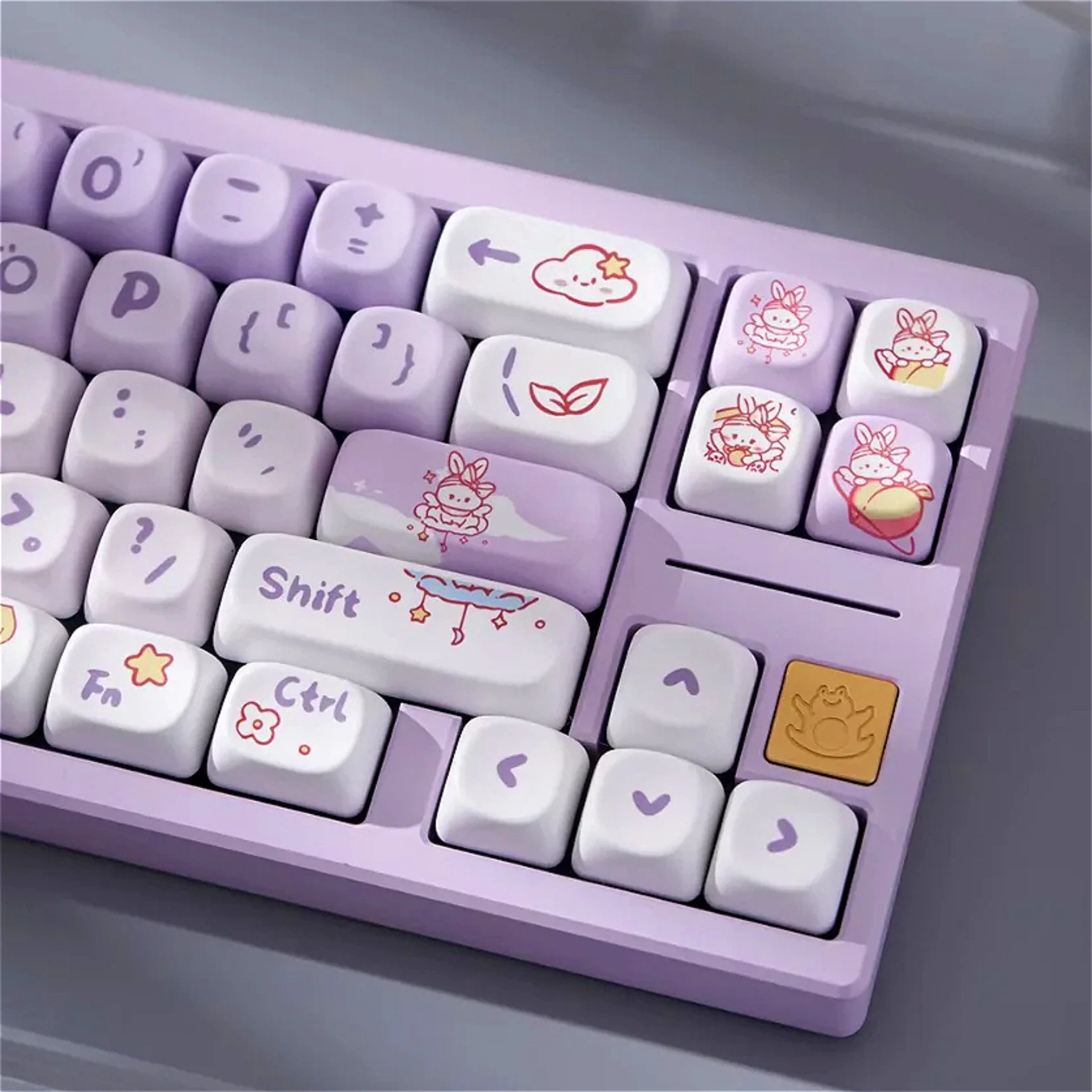 

Cute Cartoon MOA Gradient Purple Rabbit Keycaps PBT 141 Keys Thermosublimation for 60/80/87/98/104/108 Mechanical Keyboards