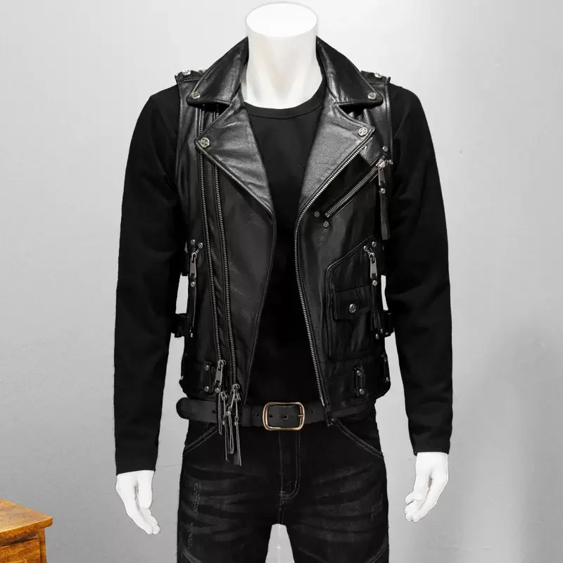 Red Brown Spring Leather Vest Men Vintage Punk Style Plus Size 5XL Natural Cowhide Slim Fit Short Genuine Leather Vest