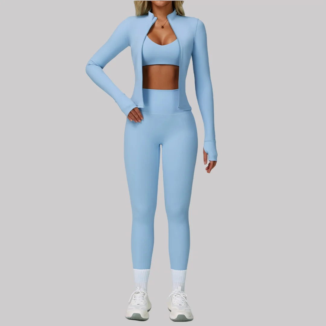 Summer 3-pcs Set Nude Yoga Set Sports Fitness Peach Hip Tight Quick Drying Sports Bra Shorts Workout Clothing Gym Leggings Suit