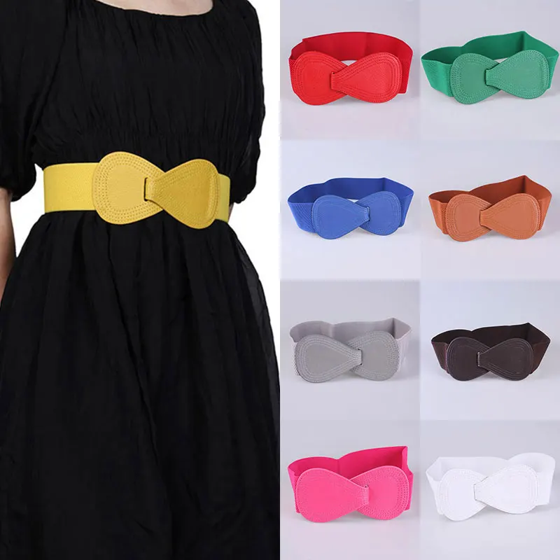 

1PCS Wide Waist Belts For Women Bow Waistband Solid Color Elastic Wide Hook Belt Bowknot Leather Corset Y2k Style Strap Belt 