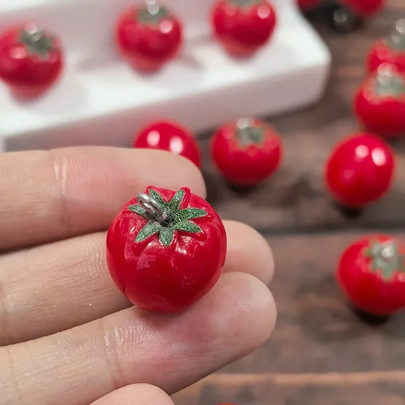 10pcs Simulated Vegetables 3D Small Tomato Resin Charms Cute Food Pendant Creative Funny Earring Necklace DIY Jewelry Make image 5