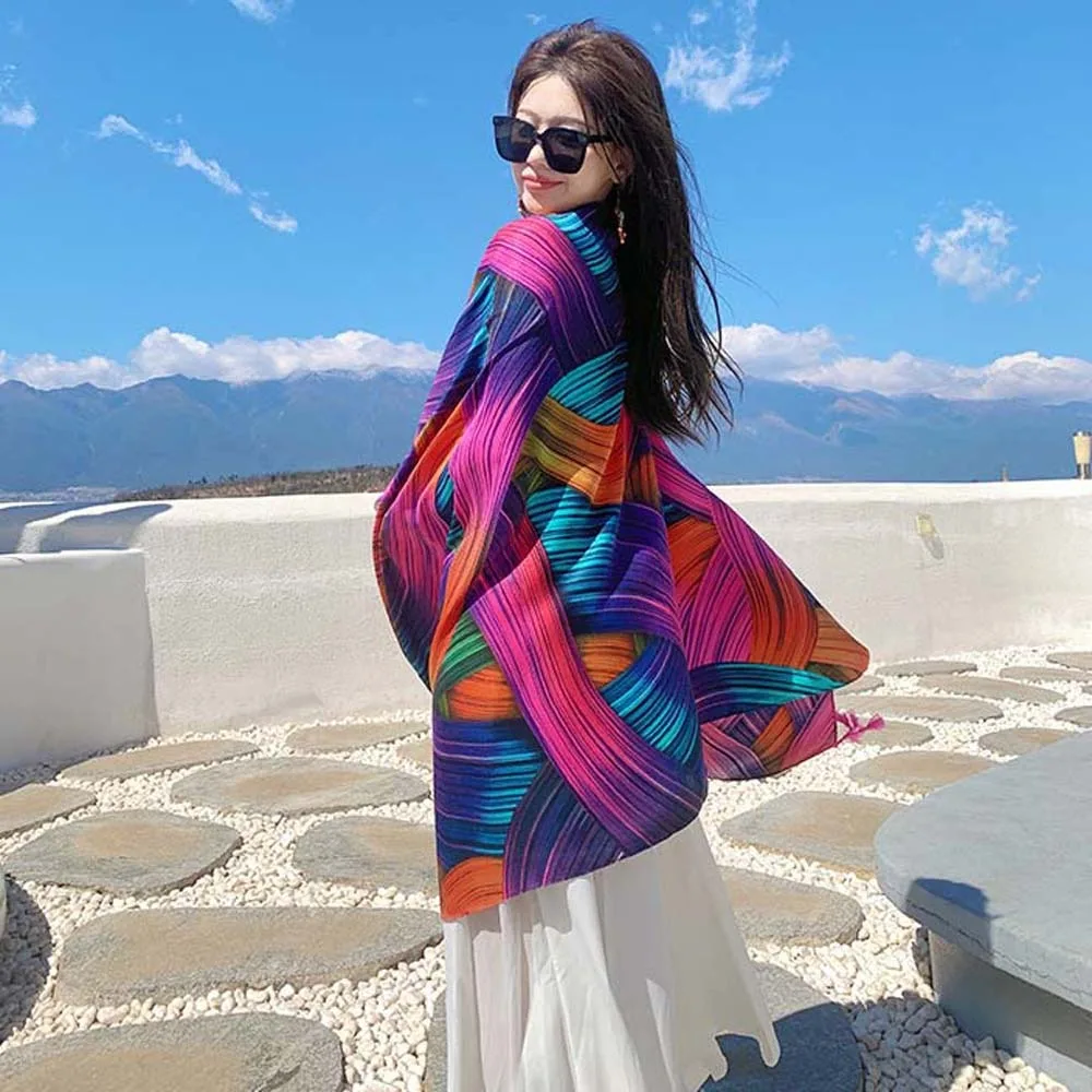 

Breathable Spring Silk Scarf Cotton Long Big Pattern Headscarf Lightweight Sweat-absorption Square Hijab Scarf Neck Decoration