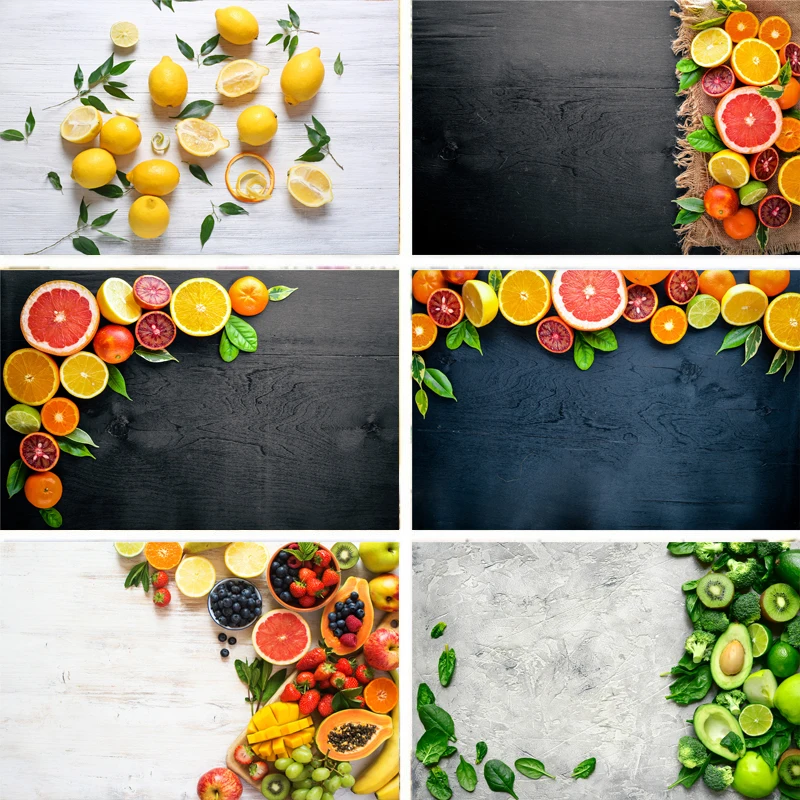 Nitree Photo Studio Photography Backdrop Wood Grain Fruit Lemon Orange HD Pattern Vinyl Background Cloth Food Take Pictures Prop