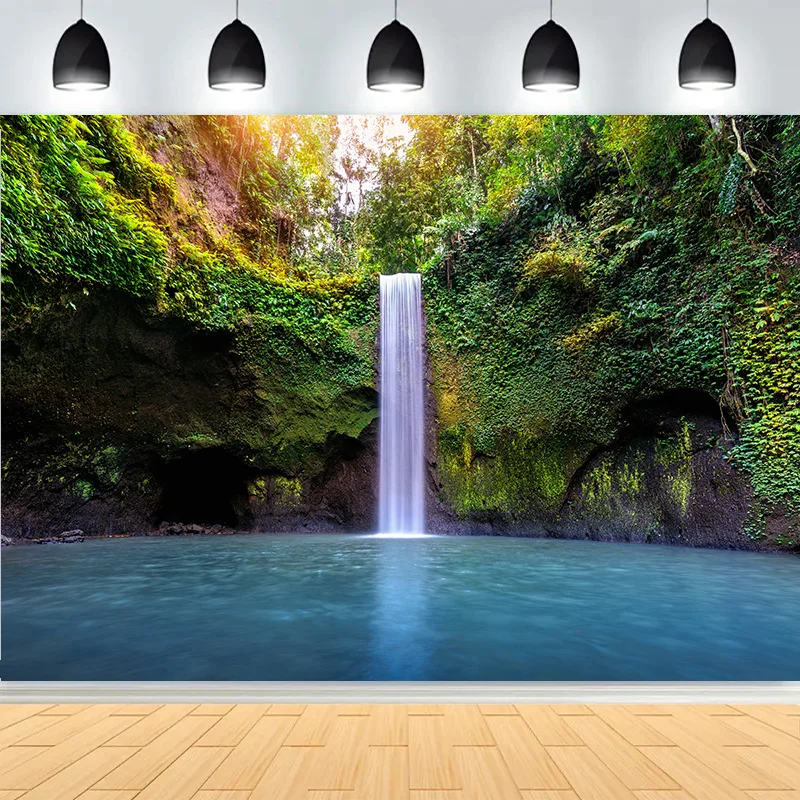 Fresh Blue Natural Waterfall Beauty Lake Photography Backdrops Grass Landscape River Beach Park Cove Photo Background PB-00 #2