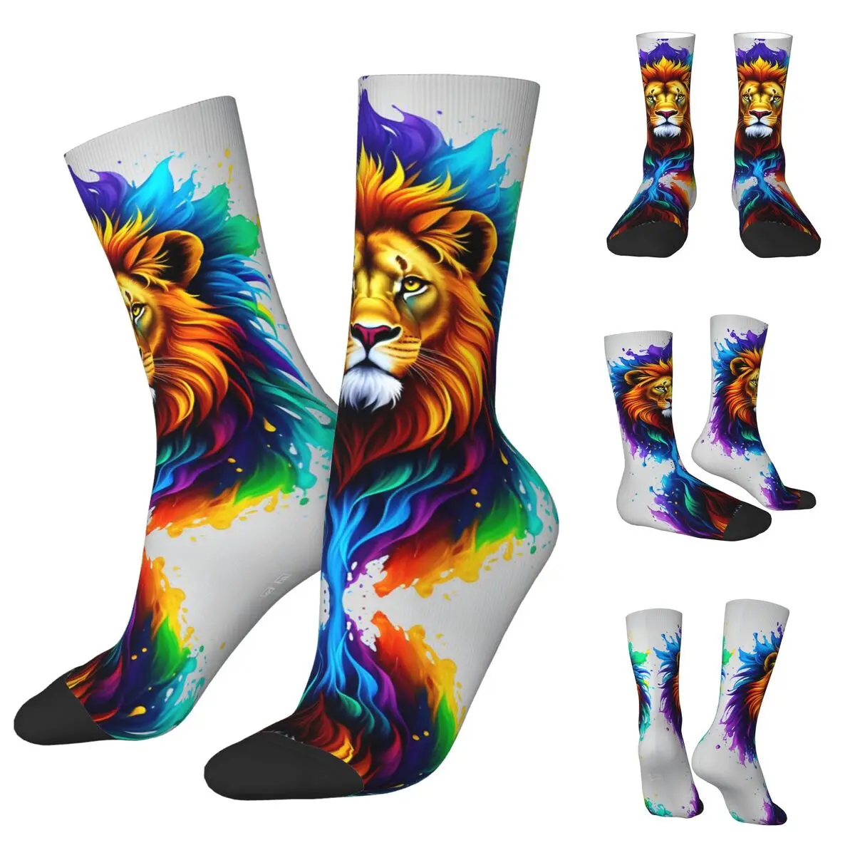 Coole Tiere, Löwen, Tiger, Gorillas Unisex Socken, warme 3D-Druck glückliche Socken Street Style verrückte Socke