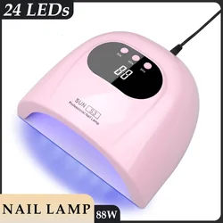 88W UV LED Nail Lamp 24 LEDs Nail Dryer for Nails Gel with 3 Timer Settings Professional UV Cabin Manicure Lamp Nail Art Tools