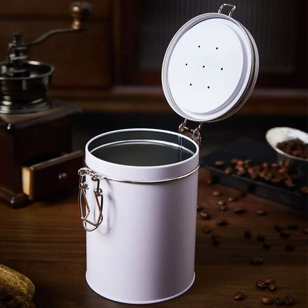 Tinplate Airtight Coffee Canister with Check Valve Multifunction Beans Storage Container Large Capacity Clamp Lid