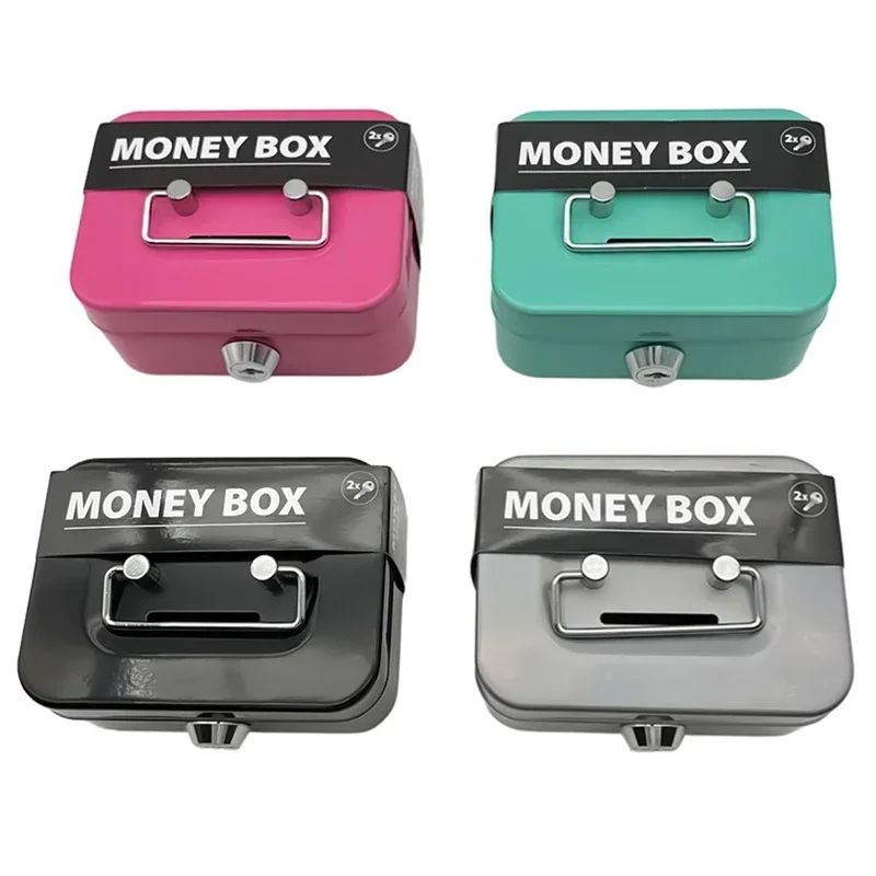 Cash Box with Key Lock, Metal Money Box for Cash with Money Tray, Locking Cash Boxes with Handle, Portable Lock Safe Box