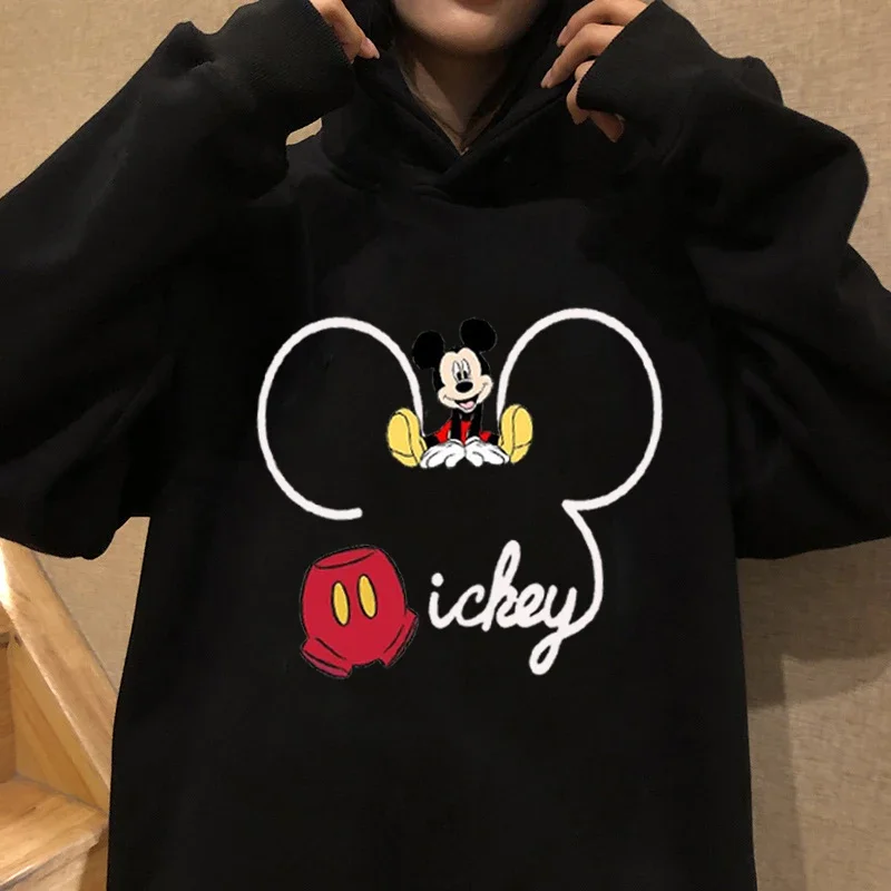 Kawaii Disney Mickey Mouse Hoodie Women Mickey Print Fleece Oversized Hoodie Loose Harajuku Hooded Clothing Sweatshirt Tops