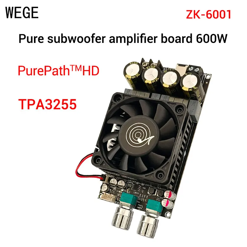 WEGE ZK-6001 Active Subwoofer Amplifier Board Single Channel 600W Frequency Volume Adjustment TPA3255 AMP Wuzhi Audio