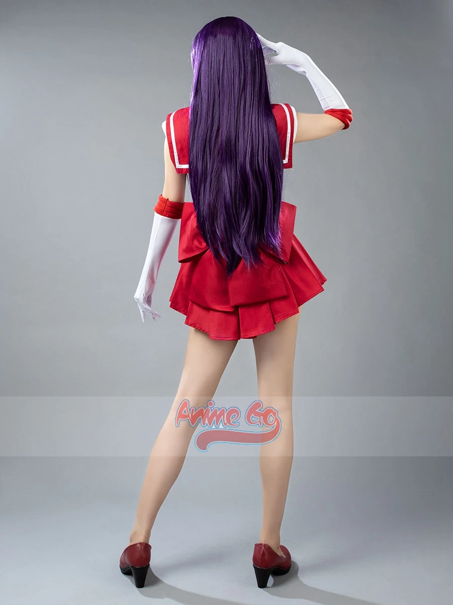 Anime Sailor Mars Hino Rei Cosplay Fantasia, Vestido, Luvas, Arcos, Fato vermelho, Peruca, MP000570