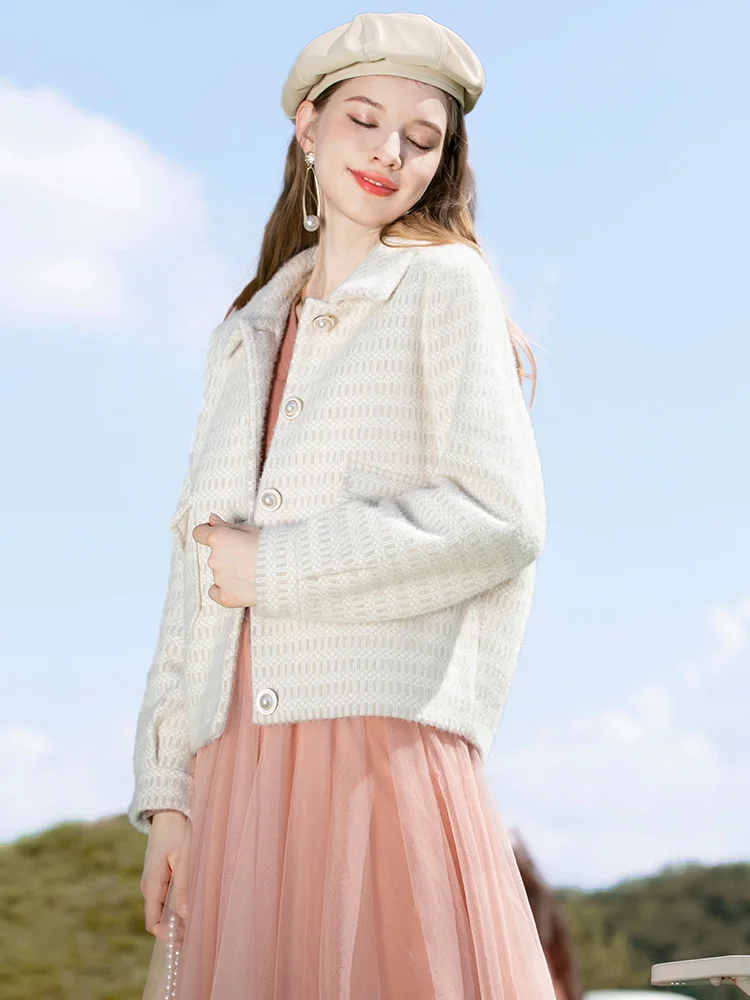 I BELIEVE YOU Elegant Jackets for Women 2022 Autumn Turndown Collar Short Woolen Coats Winter Warm Female Clothing 2224184597