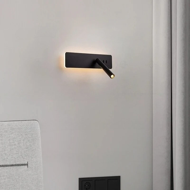 White Nordic Bedside Table Wall Lamp LED Bedroom Reading Wall Lamp Living Room with Switch Adjustable Angle Rotating Wall Light