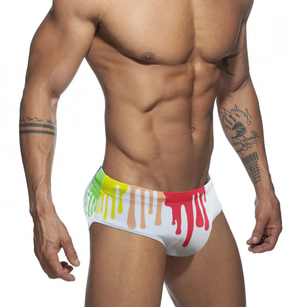 UXH new men's swimwear Flow-paint color print with cup-proof triangle swimming trunks Fashion sexy beach bikini men