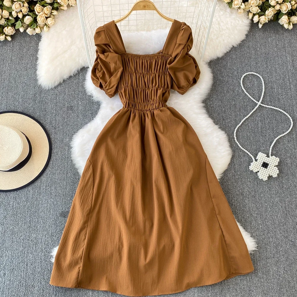 New Summer Y2K Vintage Women Dress Elegant Puff Sleeve Big Swing Party Dress Korean Fashion Lady Outfits Vestidos