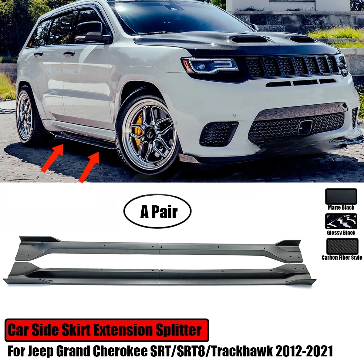 

A Pair For Jeep Grand Cherokee SRT/SRT8/Trackhawk 2012-2021 Car Side Skirt Extension Splitter Plate Lip Bumper Winglet Body Kit