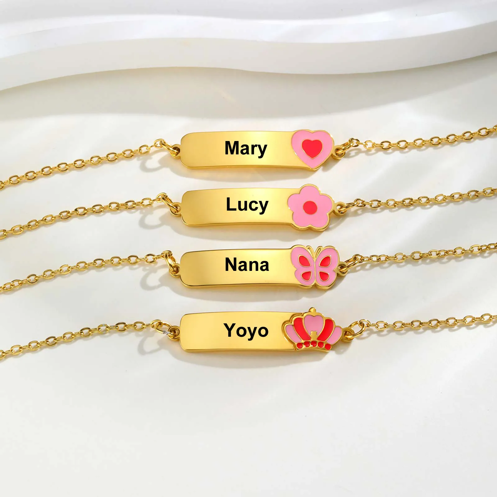 

Free Engraving Name Date Necklace for Children,Stainless Steel Butterfly Crown Heart Flower Necklaces,Cute Custom Jewelry Gift