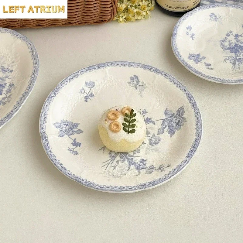 Cake Plate Ceramic Highend Feeling Household Fruit Plate Antique Style Breakfast Afternoon Tea Dessert Plate