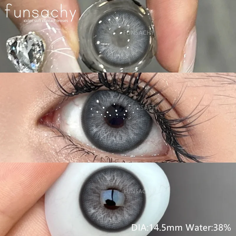 FUNSACHY 2 Stück farbige Kontaktlinsen für Augen, natürliche graue Pupillen, farbige blaue Augen, farbige Linse, braune Kontakte, grüne Linsen, jährlich