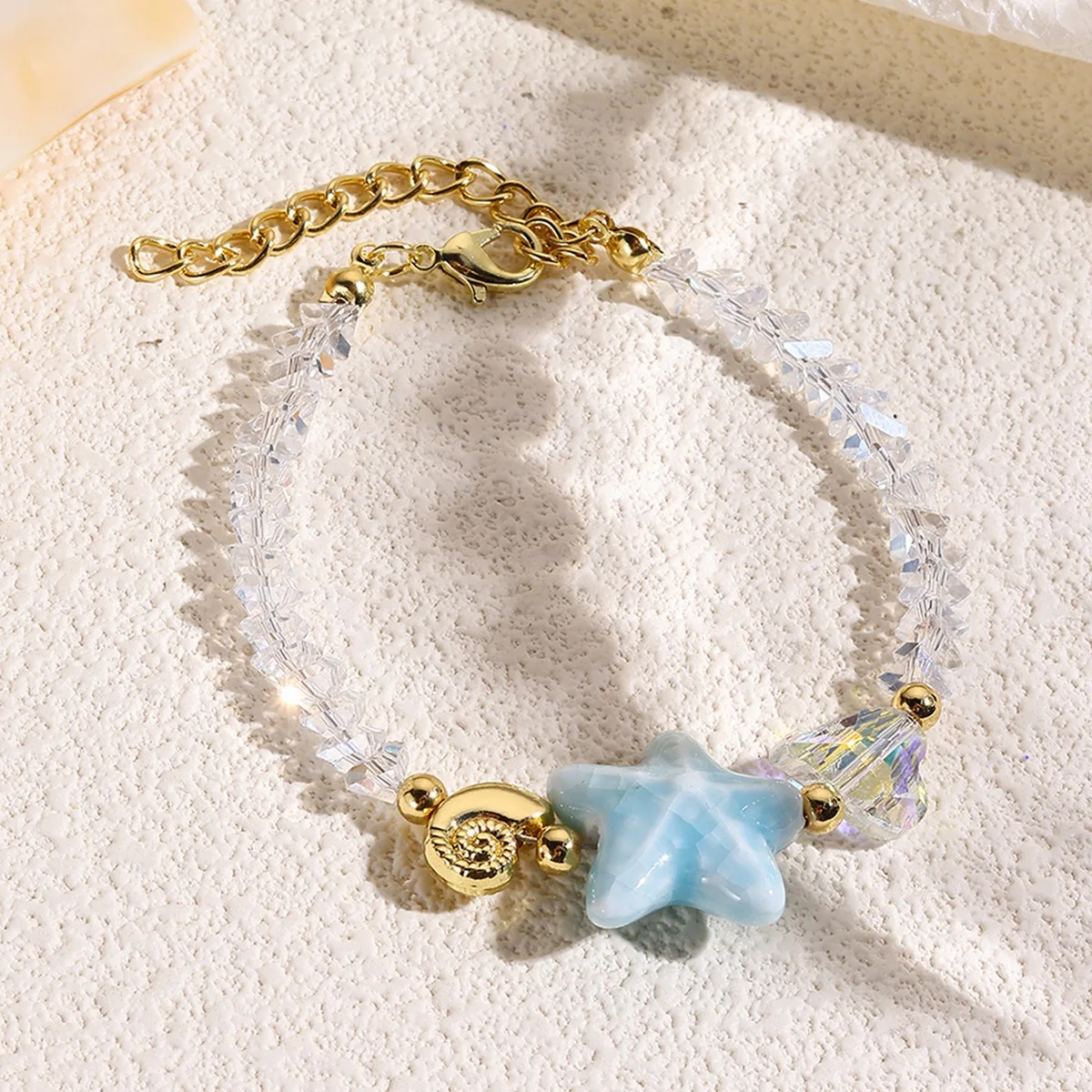 

Dainty Conch Starfish Crystal Bracelet for Women Bohemian Shell Turtle Flower Star Imitation Pearl Chain Beach Party Jewelry
