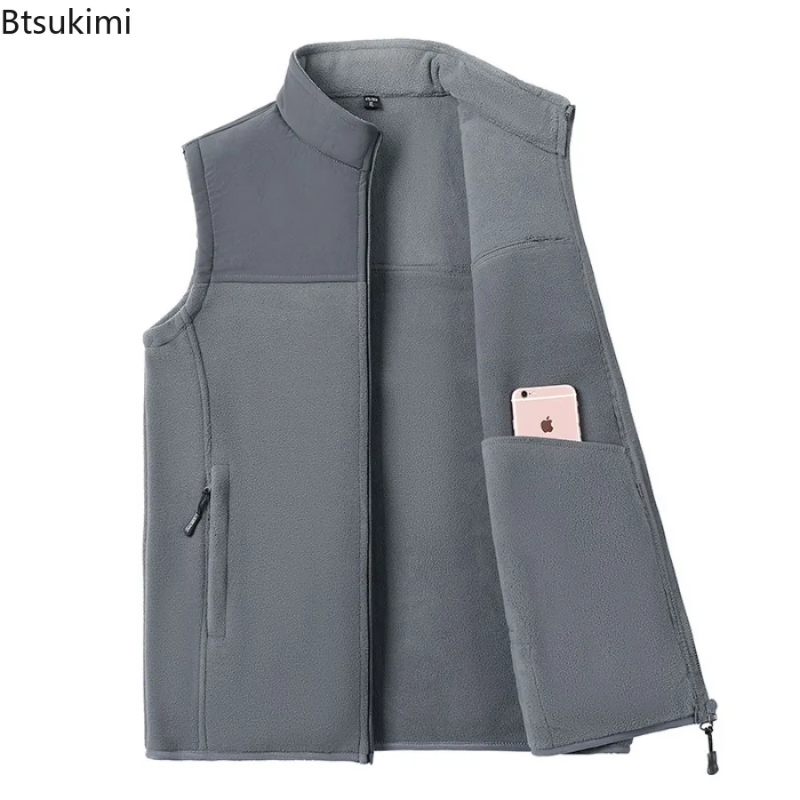 2025 New Men's Fleece Warm Vest Autumn Fashion Stand Collar Thicker Outdoor Casual Waistcoat Sleevelesse Jacket Men Winter Vests