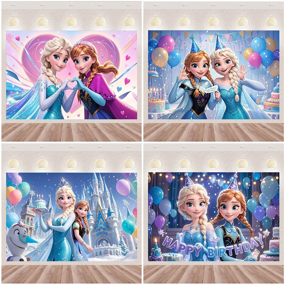 

Disney Frozen Elsa Anna Princess Theme Backdrop Frozen Happy Birthday Party Decoration Baby Shower Supplies Photo Prop Girl Gift
