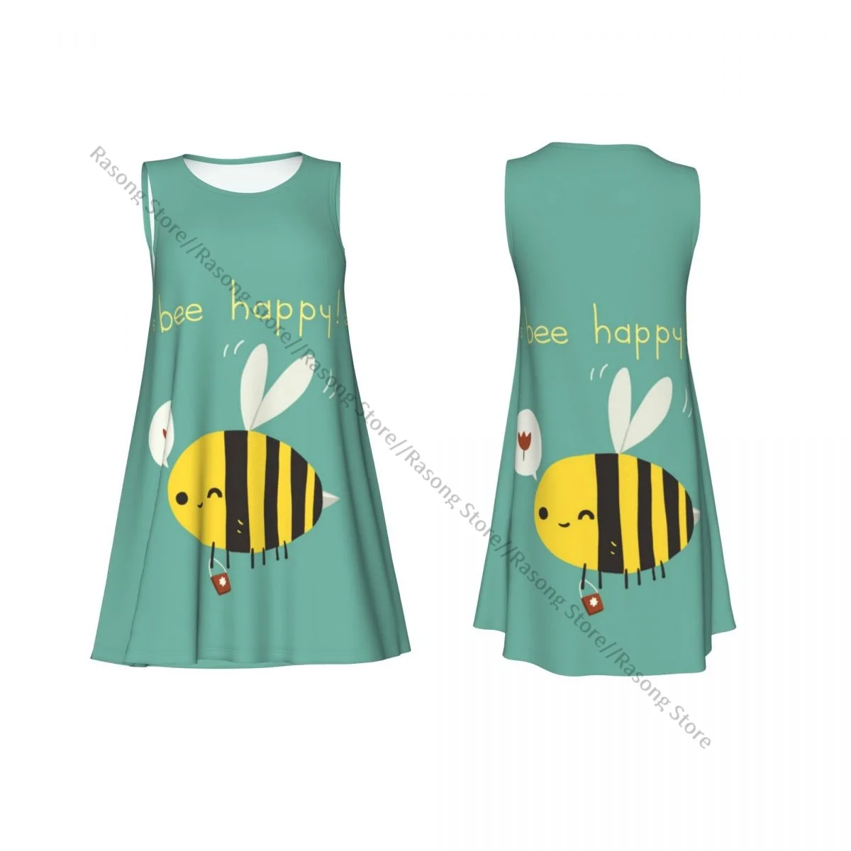 Women's Dress Cartoon Bee Pattern Summer Casual T Shirt Beach Cover up Tank Dress