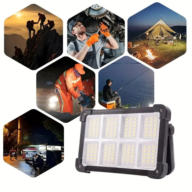 AB66-Solar LED Camping Light Emergency Lighting Portable Via Solar Or Type-C And USB Charging With Multi-Function Flashlight