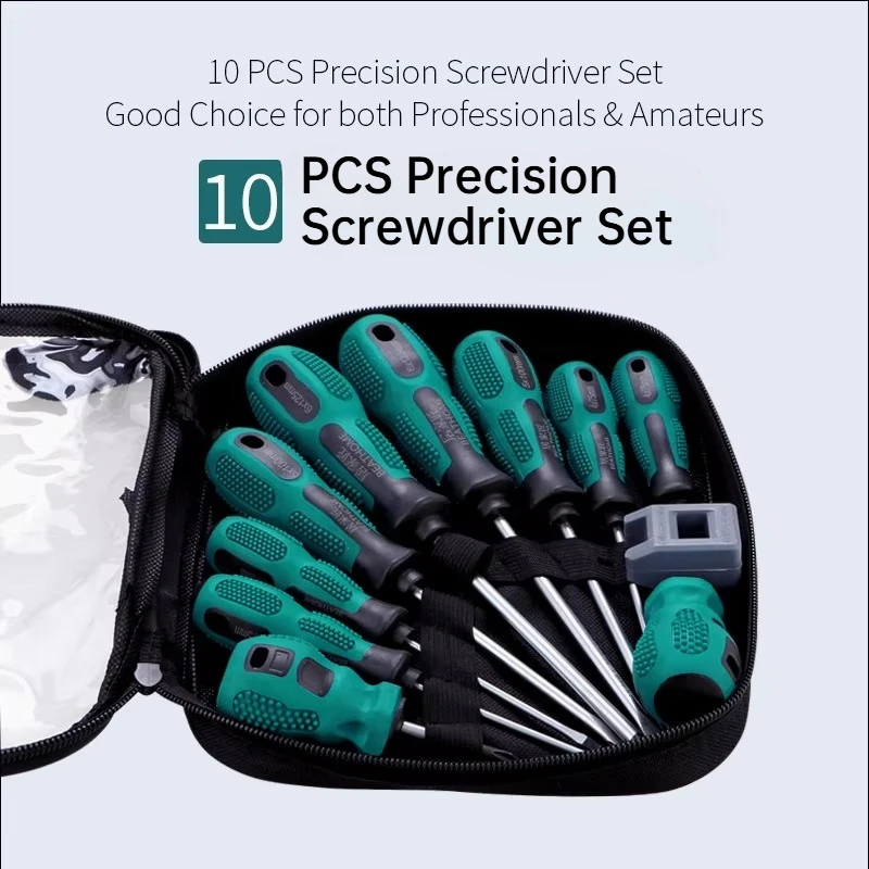 Magnetic Screwdriver Set 10Pcs Phillips Slotted Bits Durable Hand Repair Tool Kit for Household DIY Electronic Repair Work