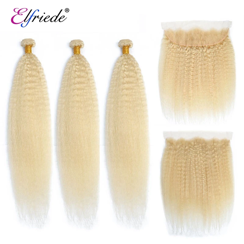 Elfriede-Mèches brésiliennes crépues et lisses, tissage de cheveux 613 naturels, blond # 100%, 13x4, lots de 3