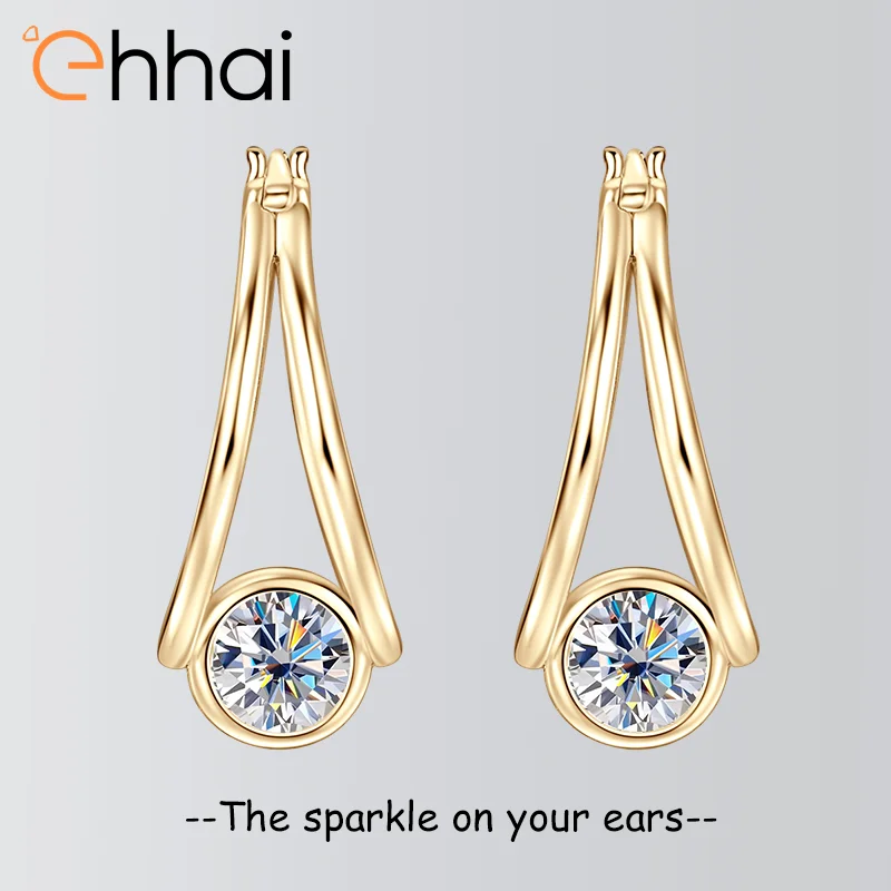 Ehhai GRA Certified Round Cut 5mm Moissanite Solitaire Split Hoop Earrings for Women S925 Sterling Silver Earring Fine Jewelry G