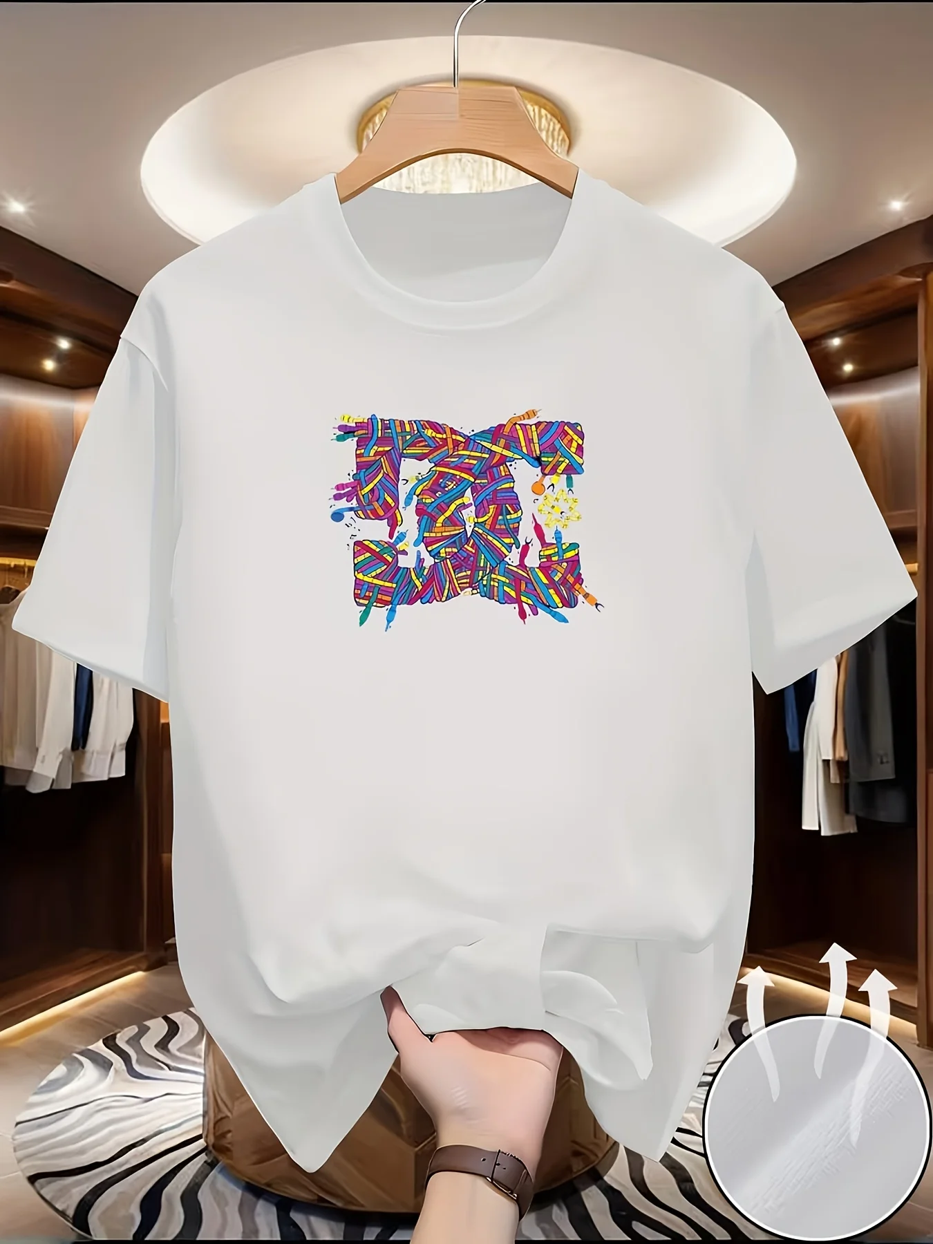 Colorful Graffiti Style Abstract Geometric Print on Premium Soft 100% Cotton Men's T Shirt Perfect Summer Urban Streetwear Style