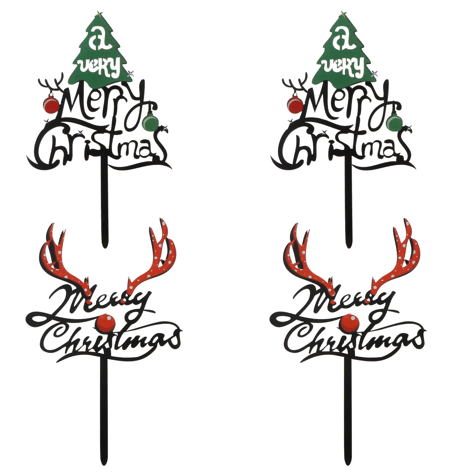 

4Pcs Christmas Cake Topper Acrylic Xmas Tree Antler Cake Decor Party Dessert Wedding Picks Xmas Tree Toppers Wedding Party Prop